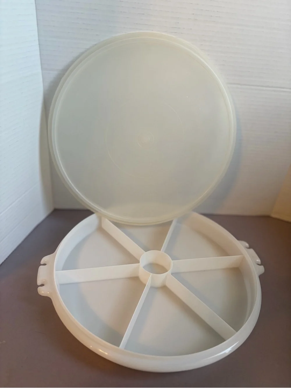 Vintage Tupperware Round Divided Serving Tray with Lid